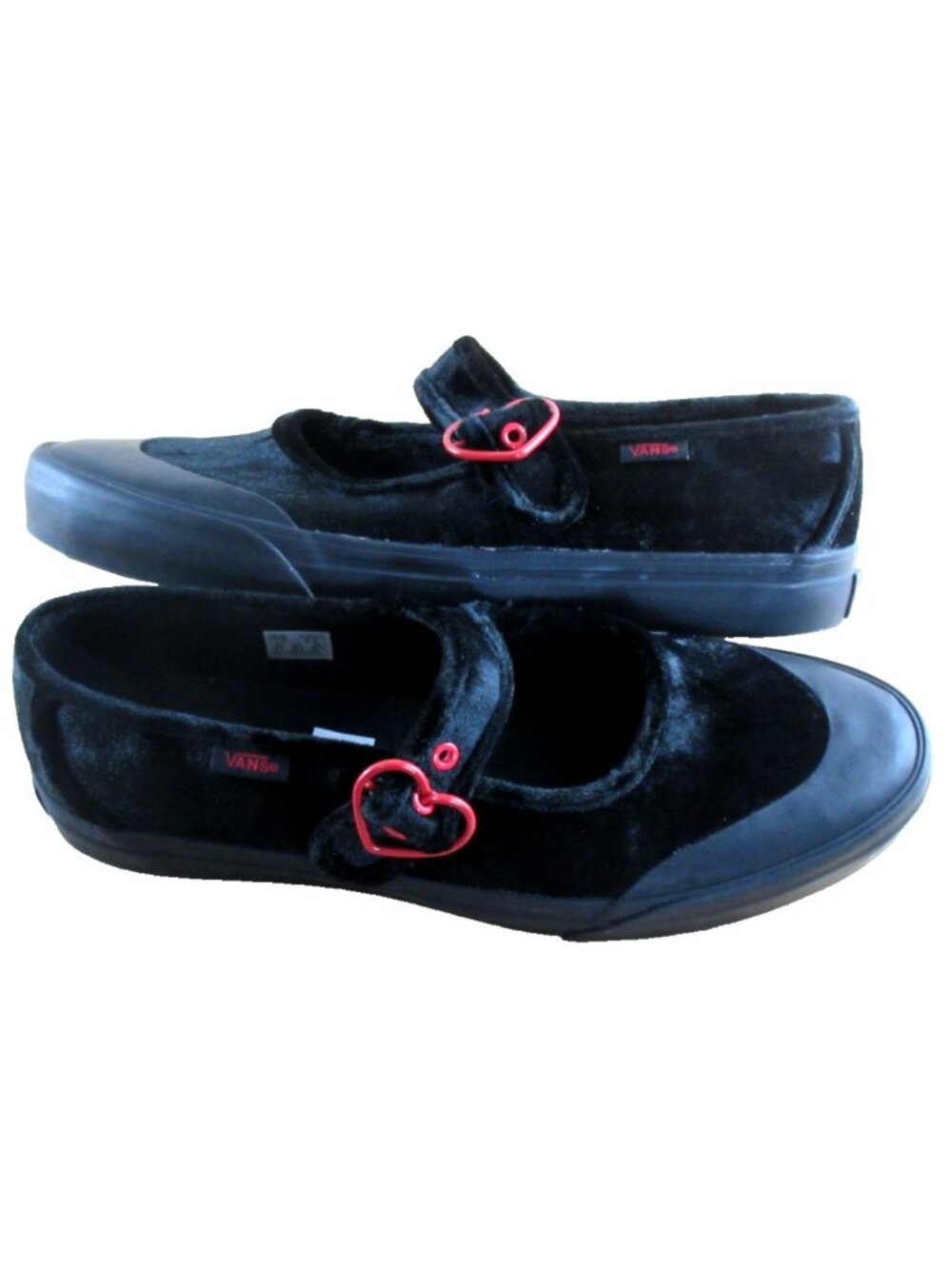 Vans Women's Mary Jane Hearts Black Red Velvet adjustable Sneakers Size 8 NEW - Picture 6 of 6